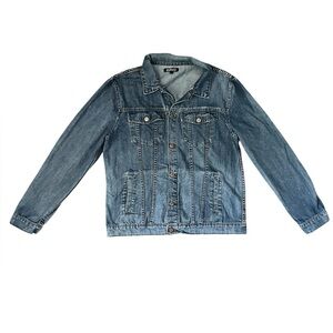 Vintage Elwood Skateboarding Mens Sz Large Denim Jean Jacket Faded Trucker Blue